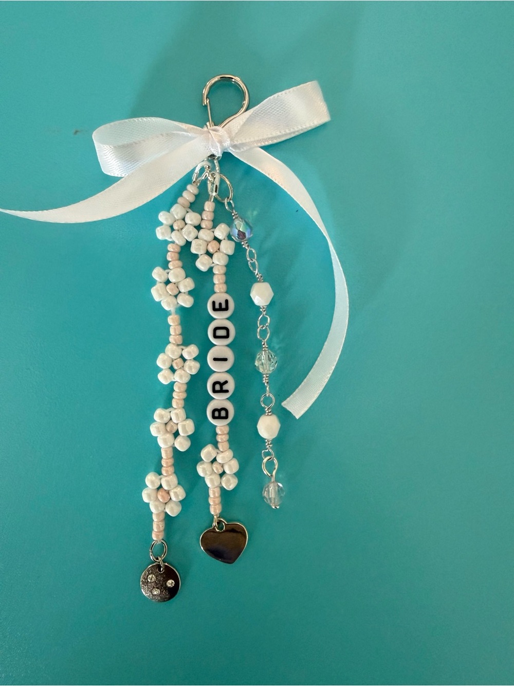 Bride Beaded Keychain/Handbag Charm in White
